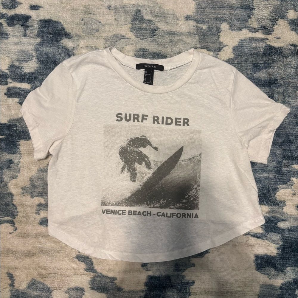 Forever 21: White Surf Rider Graphic Tee